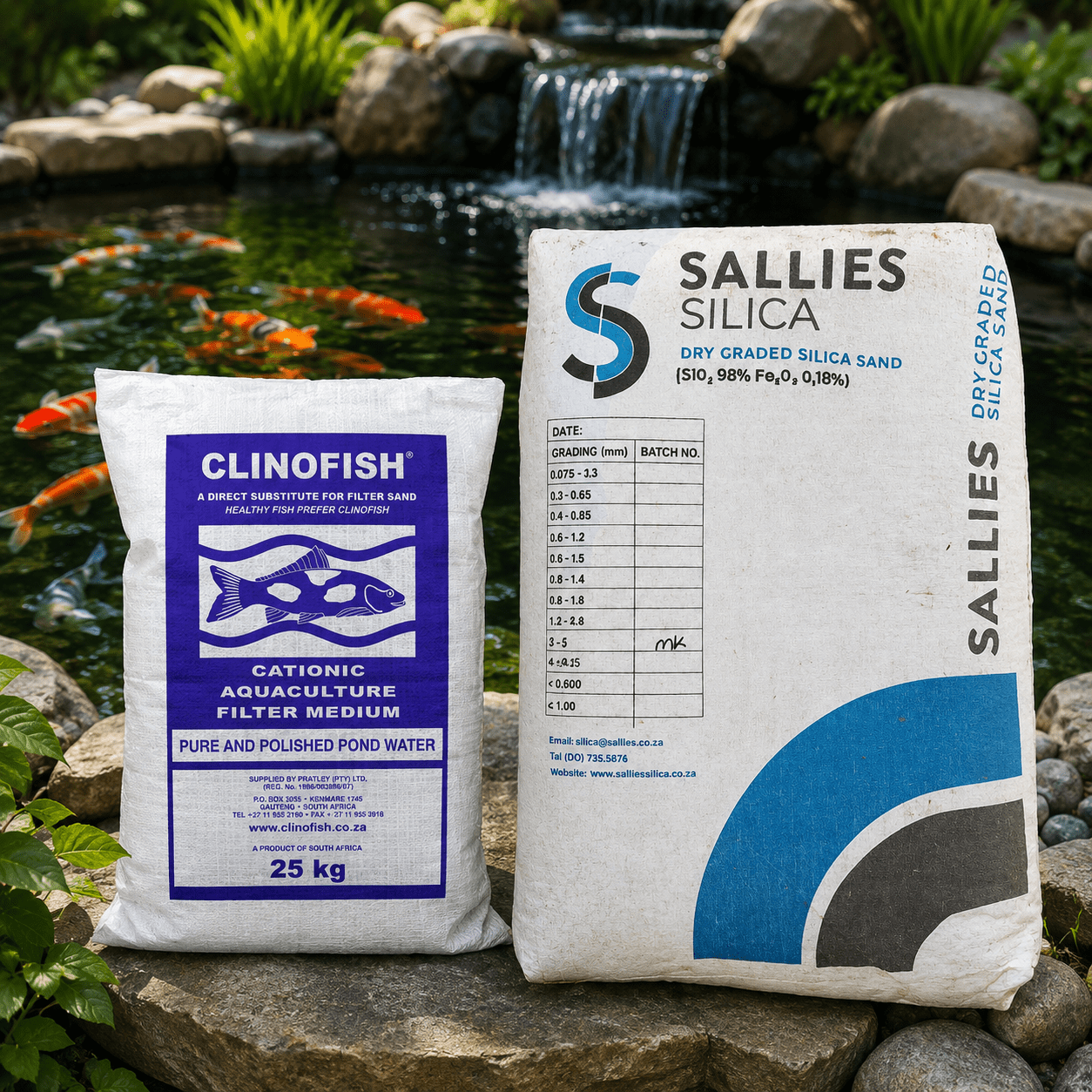 Koi filter media including clinofish and silica sand for koi pond filters